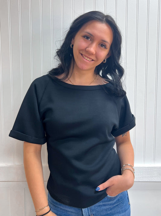 Camilla Elbow Sleeve Off The Shoulder Soft Modal Scuba Top