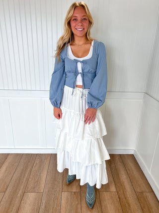 Alysha Bohemian Tiered Ruffled Flared Maxi Skirt With Elastic Band-in february-05/14/25,1st md,BIN D3,bottoms,Fd 03/25/25,OGP 58.99-The Twisted Chandelier