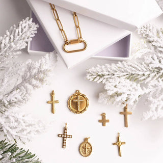 18K Gold PVD Stainless Steel Stone Cross Pendant-Stainless Steel Charm-WJW-The Twisted Chandelier