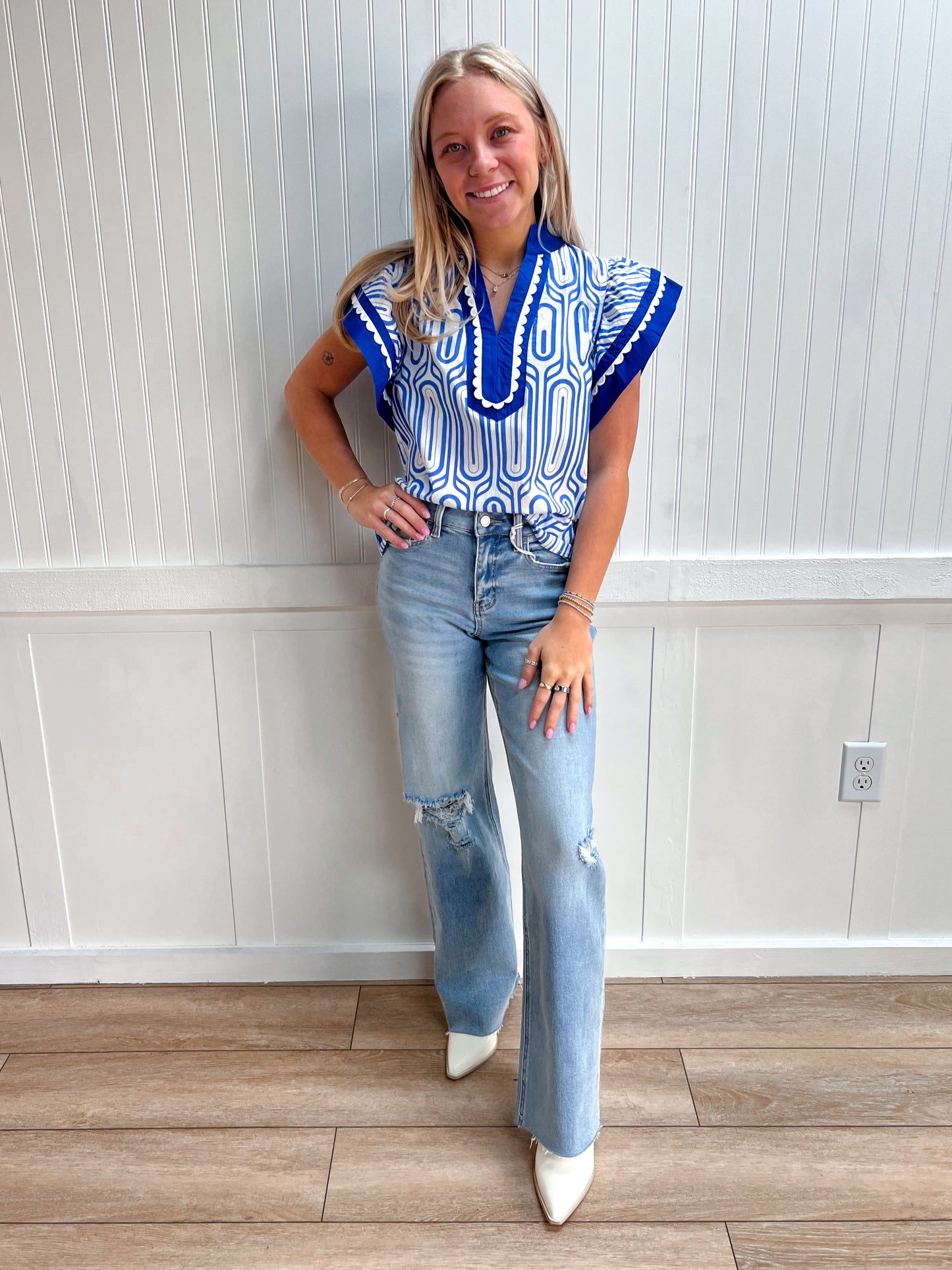 Lila Printed Flutter Sleeve Top-Shirts & Tops-ENTRO-FD 04/06/26,Tops Collection-The Twisted Chandelier