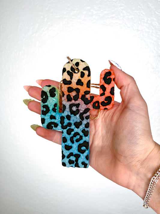 Leopard Print Cactus Car Freshie-Southern Creek Wholesale-Pink Sugar-Black-The Twisted Chandelier