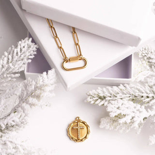 18K Gold PVD Stainless Steel Stone Cross Pendant-Stainless Steel Charm-WJW-The Twisted Chandelier