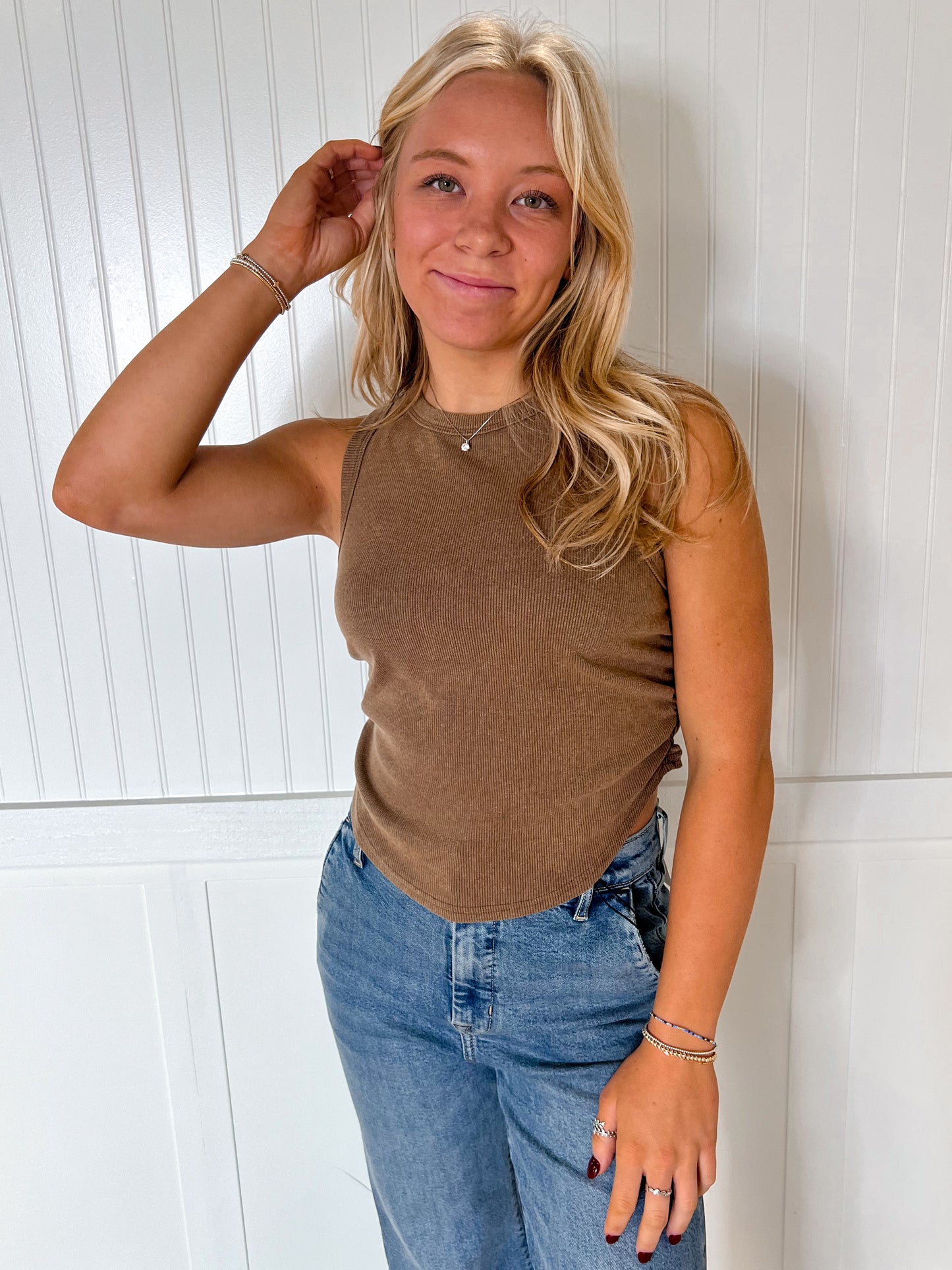 Willa Mineral Wash Rib Knit Tank Top - Mocha-Tank Top-HYFVE-BIN A 3,CR 05/09/25,OGP 27.95,Tops Collection-The Twisted Chandelier