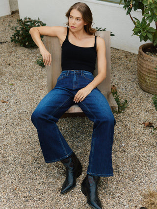 Daphne Super High Rise Full Length Dark Wash Wide Leg Jeans-Pants-VERVET by FLYING MONKEY-bottoms,T6937-The Twisted Chandelier