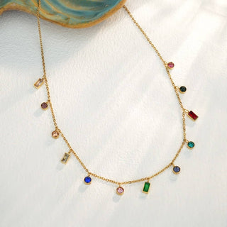 Rainbow Stone Dangle Necklace-Necklace-JOSSLYN by wall to wall-40NK9657-The Twisted Chandelier