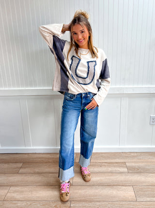 Cassidy Horseshoe Patchwork Long Sleeve Top-Top-Mittoshop-NewArrival,Tops Collection-The Twisted Chandelier