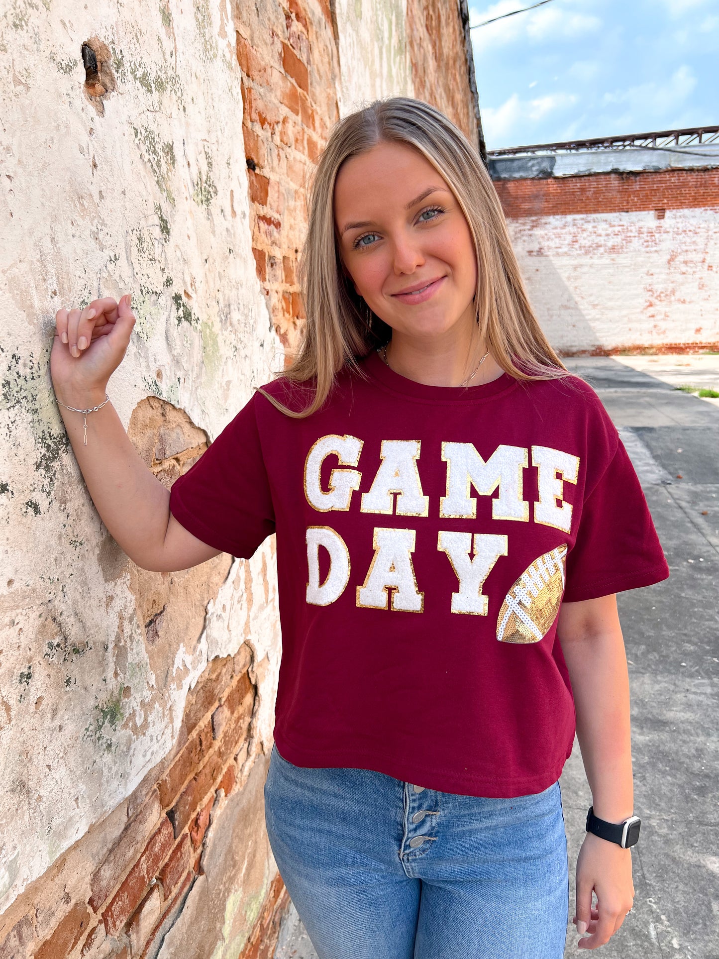 Game Day Football Patch Top-BLOUSE TOP-She & Sky-bin c3, gameday, SY6735, Tops Collection-The Twisted Chandelier