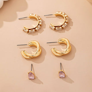 Pink Crystal & Gold Hoop Earring Set-JOSSLYN by wall to wall-80E62083-The Twisted Chandelier
