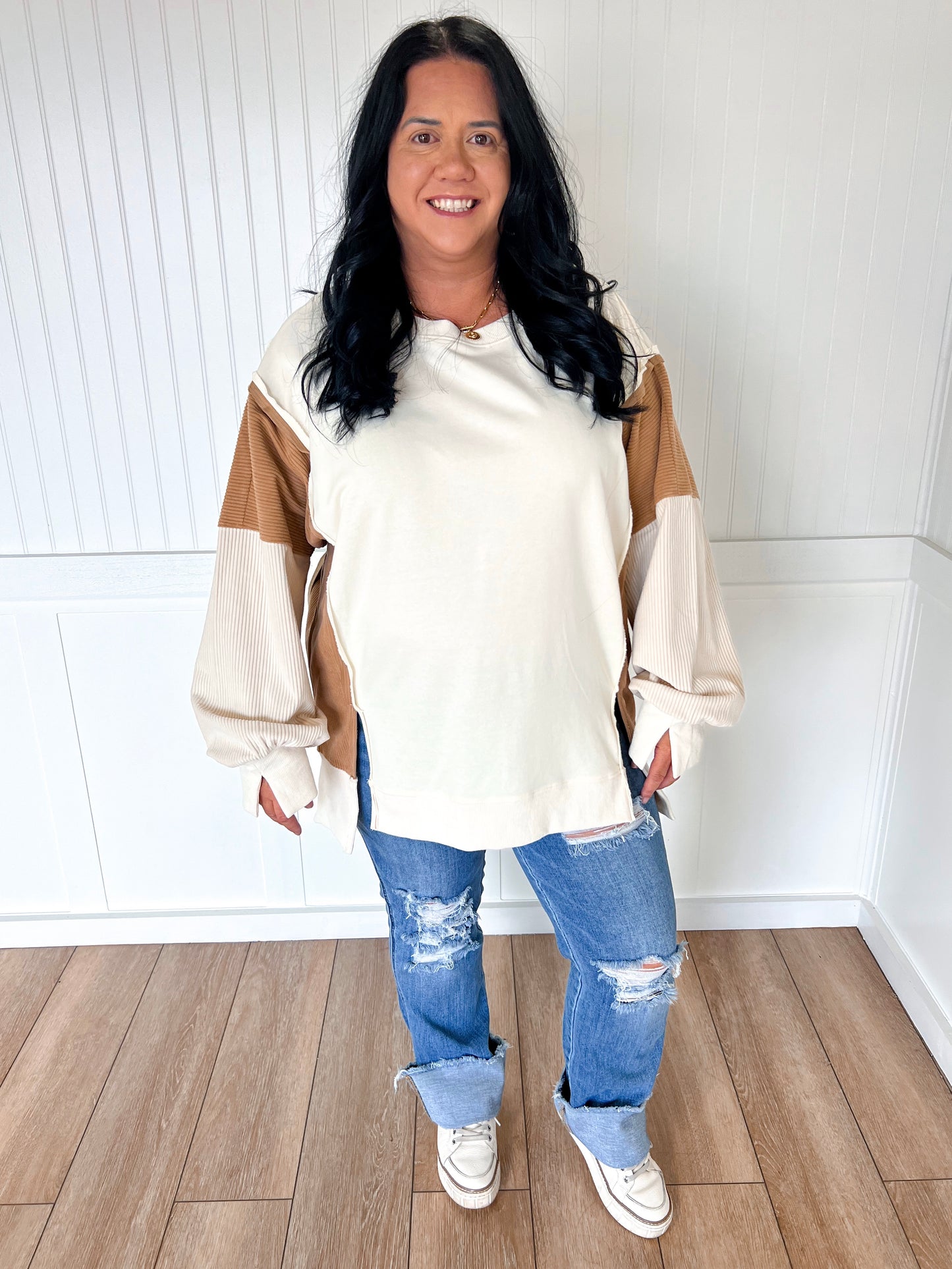 Tate Color Block Oversized Pullover - Plus-Oddi-FD 10/28/25,OGP 57.50,Tops Collection-The Twisted Chandelier