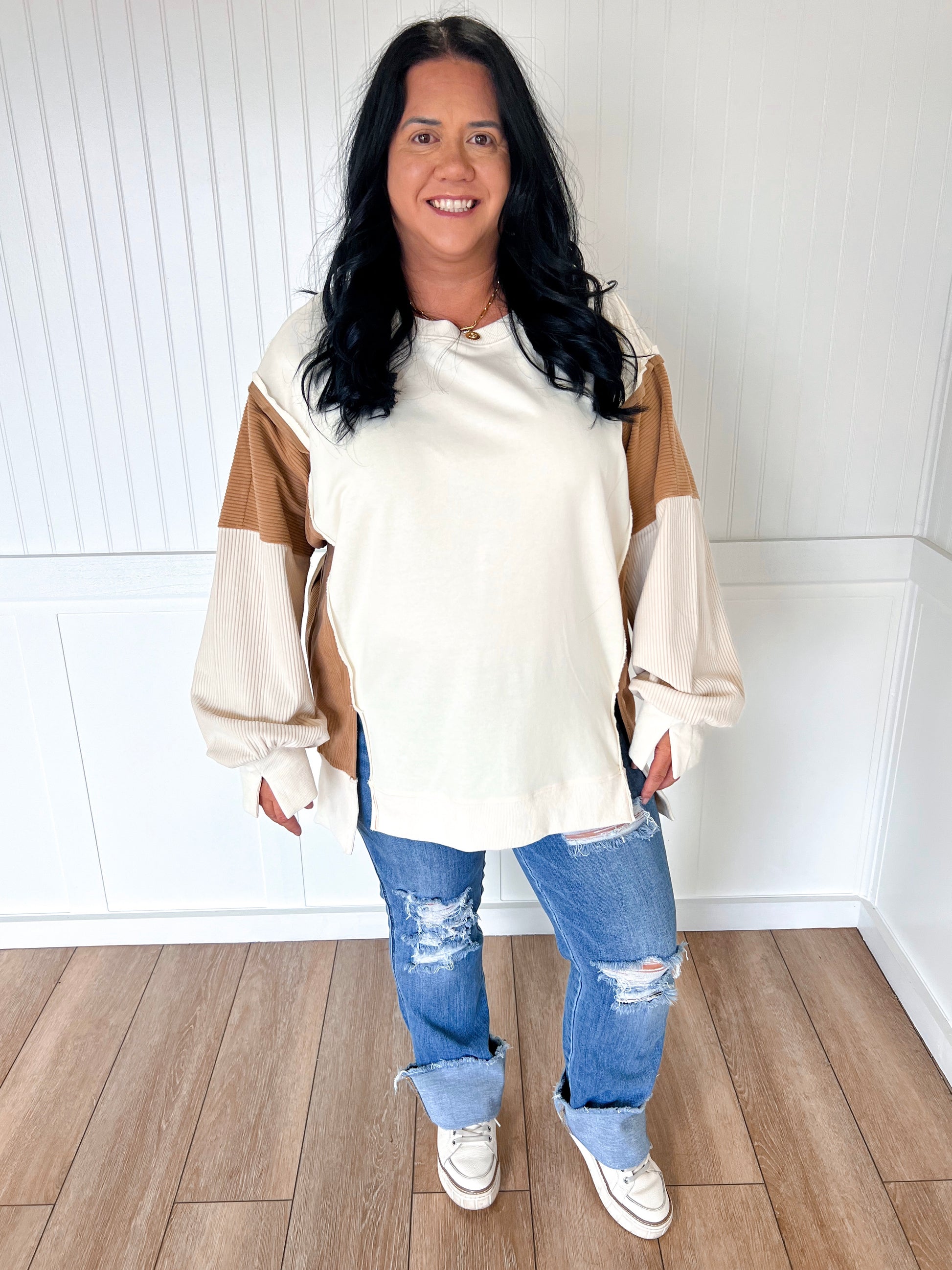 Tate Color Block Oversized Pullover - Plus-Oddi-FD 10/28/25,OGP 57.50,Tops Collection-The Twisted Chandelier