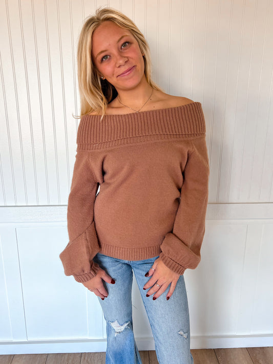 Mayci Ribbed Fold Over Off The Shoulder Knitted Sweater-Vine & Love-1/16/26,OGP 64.99-The Twisted Chandelier