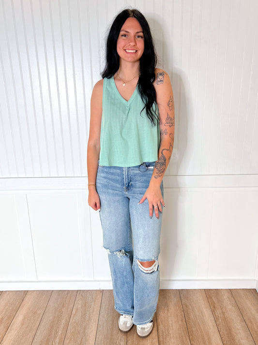 Marda Sleeveless Soft Knit Swing Crop Top - Green-VERY J-BIN A 3,FD 06/10/25,OGP 28.99,Tops Collection-The Twisted Chandelier