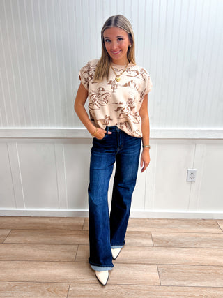 Maisie Printed Short Sleeve Sweater Top-Top-ENTRO-Fall Favorites,NewArrival,Tops Collection-The Twisted Chandelier
