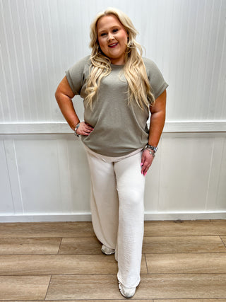 Delaney Cotton Modal Slub Rolled Sleeve Tee - Plus - Mushroom-Shirts & Tops-ZENANA-FD 03/12/26,Tops Collection-The Twisted Chandelier