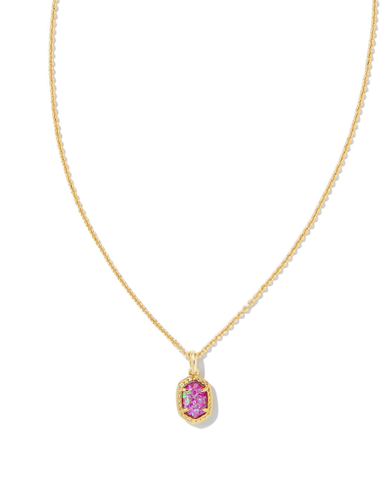 Kendra Scott Daphne Framed Short Pendant Necklace Gold Magenta Kyocera Opal-Necklaces-Kendra Scott-FD 05/20/24, N00599GLD-The Twisted Chandelier