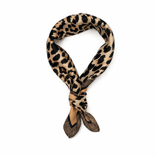 Leopard Print & Geometric Border Silky Neck Scarf-Scarf-JOSSLYN by wall to wall-40SC734-The Twisted Chandelier