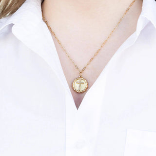 18K Gold PVD Stainless Steel Stone Cross Pendant-Stainless Steel Charm-WJW-The Twisted Chandelier