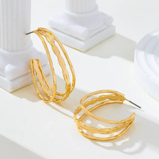 Gold-Tone Triple Layer Hoop Earrings-Earrings-JOSSLYN by wall to wall-80E62339-The Twisted Chandelier