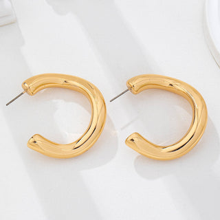 Bold Chunky Gold-Tone U-Shape Hoop Earrings-Earrings-JOSSLYN by wall to wall-80E62229-The Twisted Chandelier
