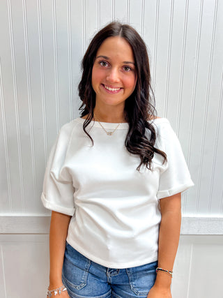Camilla Elbow Sleeve Off The Shoulder Soft Modal Scuba Top-Shirts & Tops-Active Basic | Active USA-FD 04/30/26,Tops Collection-The Twisted Chandelier