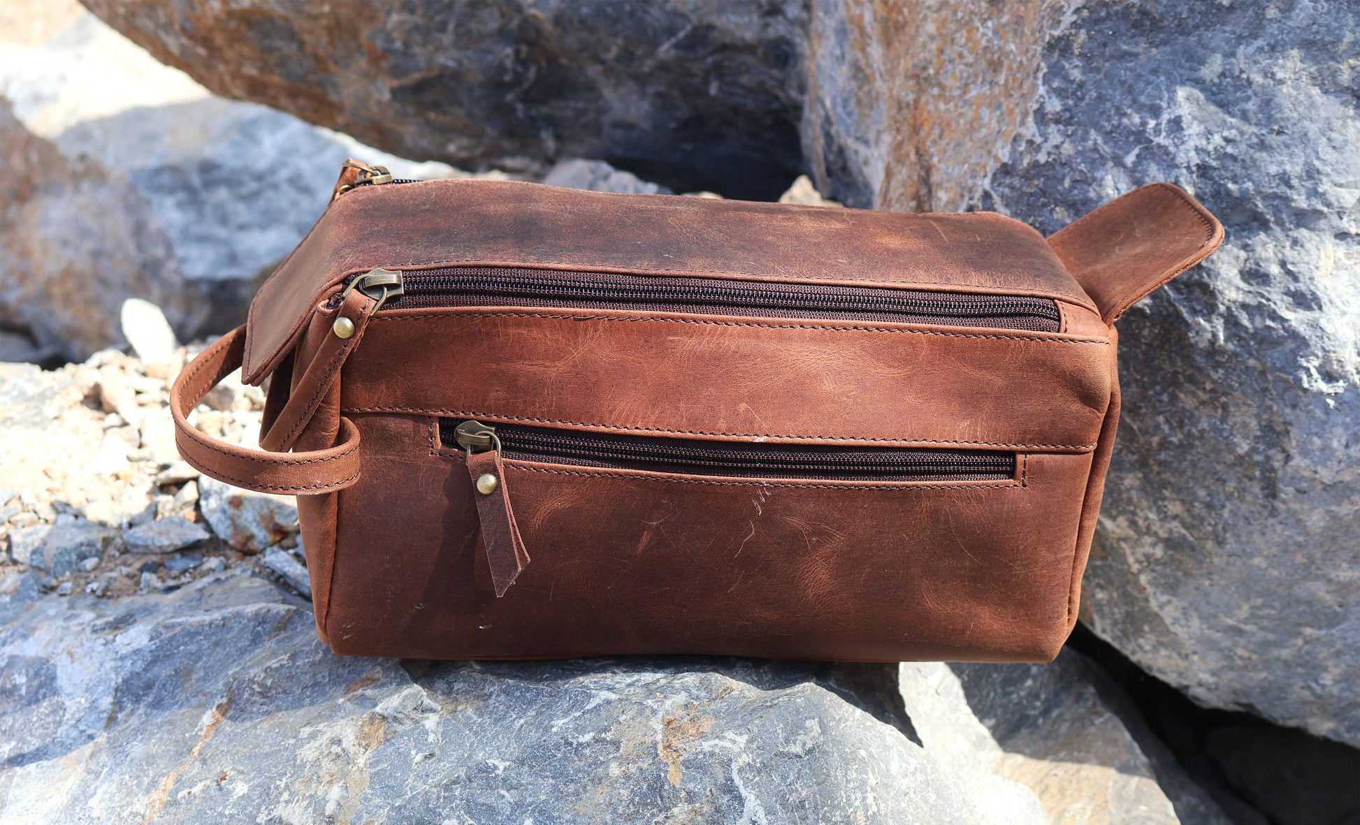 Buffalo Leather Toiletry Bag – Dopp Kit for Shaving & Travel-Billion Brothers-Men's-The Twisted Chandelier