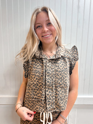 Monroe Ruffle Shoulder Leopard Printed Vest-Shirts & Tops-NOABOA-FD 02/27/26,MS1025-1,Tops Collection-The Twisted Chandelier