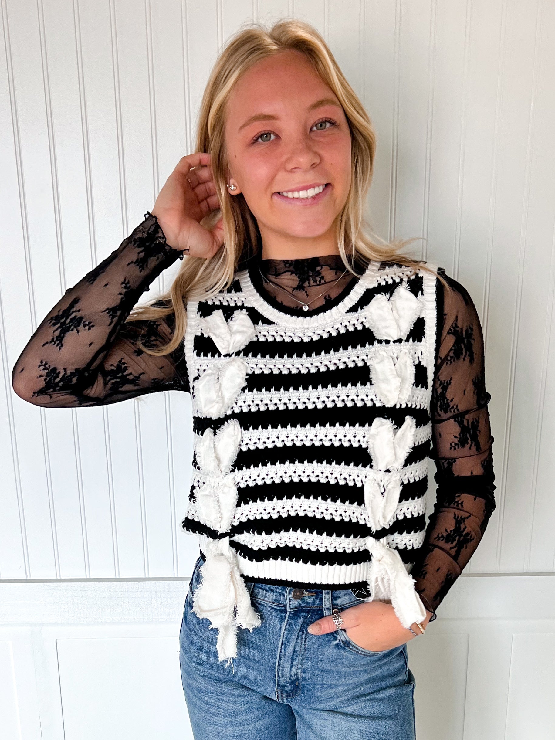 Hattie Frayed Twill with Lace Strap Thru & Bow Tie-Peach Love California-Bin B5,FD 08/12/25,Tops Collection-The Twisted Chandelier