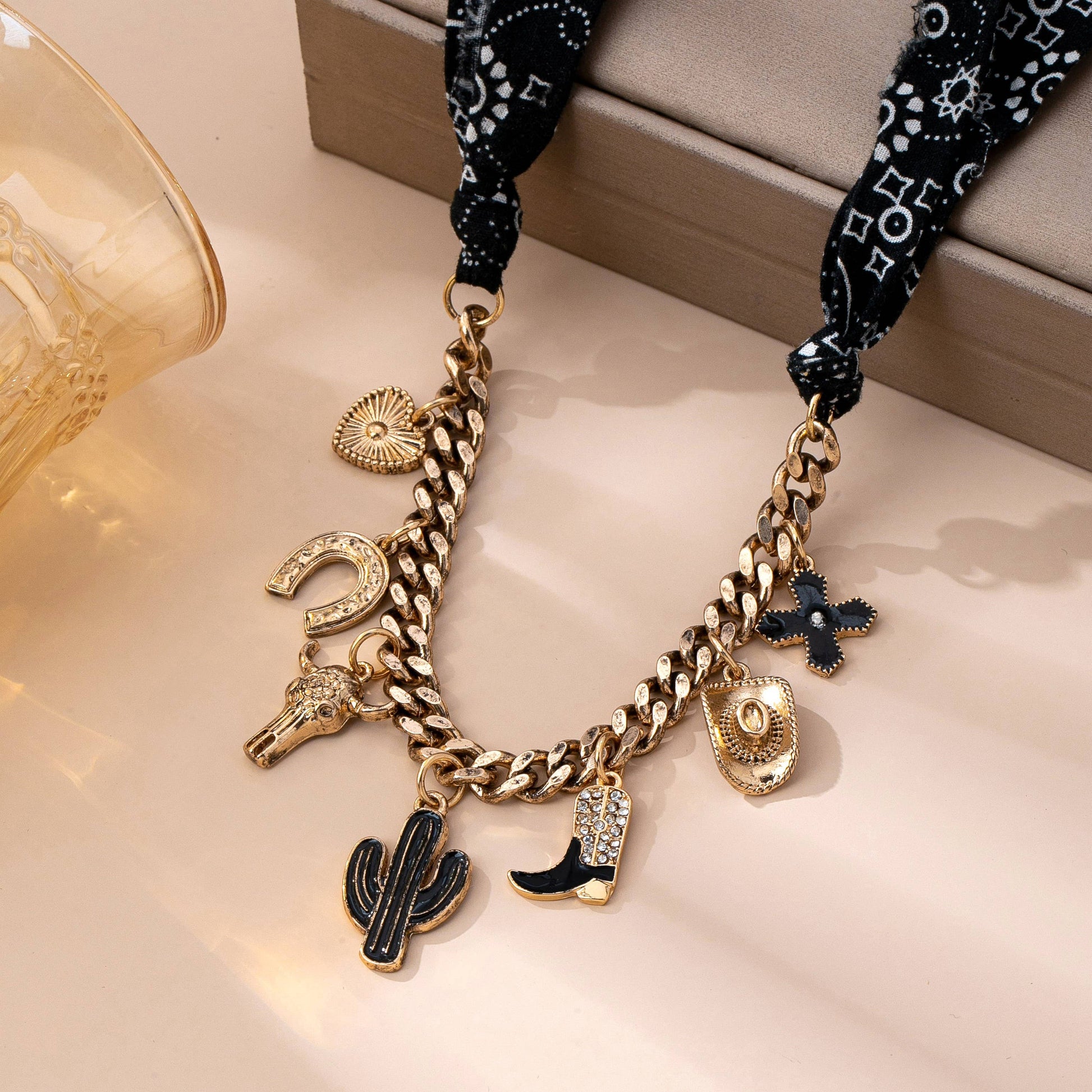 Charm Animal Scarf Necklace - Western Cross Boot Hat-JOSSLYN by wall to wall-80N9270-The Twisted Chandelier