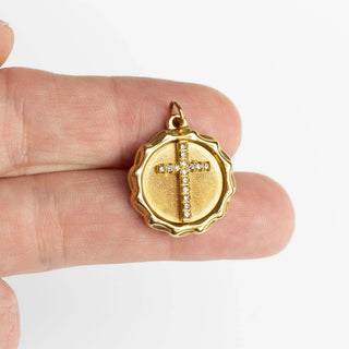 18K Gold PVD Stainless Steel Stone Cross Pendant-Stainless Steel Charm-WJW-The Twisted Chandelier