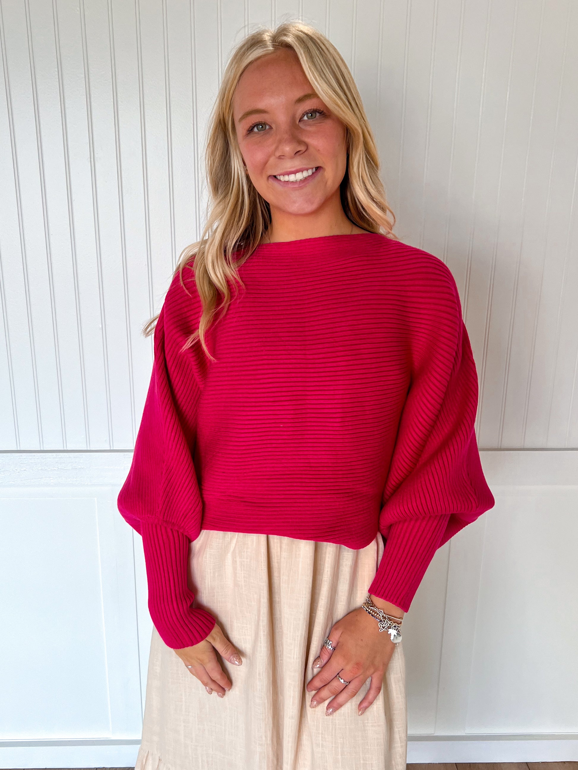 Hollie Boat Neck Elegant Ribbed Knitted Loose Sweater-Vine & Love-Tops Collection-The Twisted Chandelier