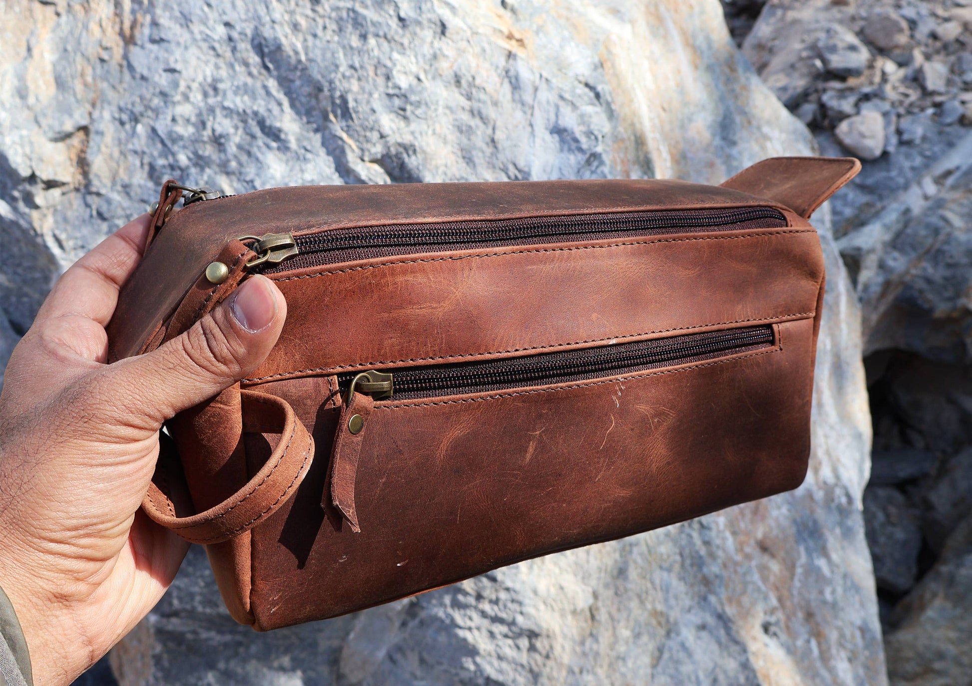 Buffalo Leather Toiletry Bag – Dopp Kit for Shaving & Travel-Billion Brothers-Men's-The Twisted Chandelier