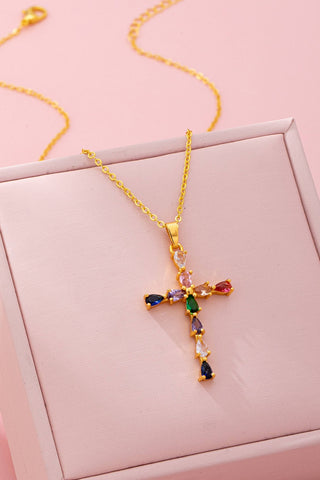 Rainbow Crystal Cross Pendant Necklace-JOSSLYN by wall to wall-80N92816-The Twisted Chandelier