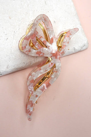 Premium PVC Toile Pattern Bow Hair Claw Clips-Hair Claws & Clips-JOSSLYN by wall to wall-40H928-Pink-The Twisted Chandelier