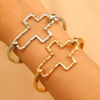 Hammered Open Cross Bangle-Bracelet-JOSSLYN by wall to wall-40B5235-The Twisted Chandelier