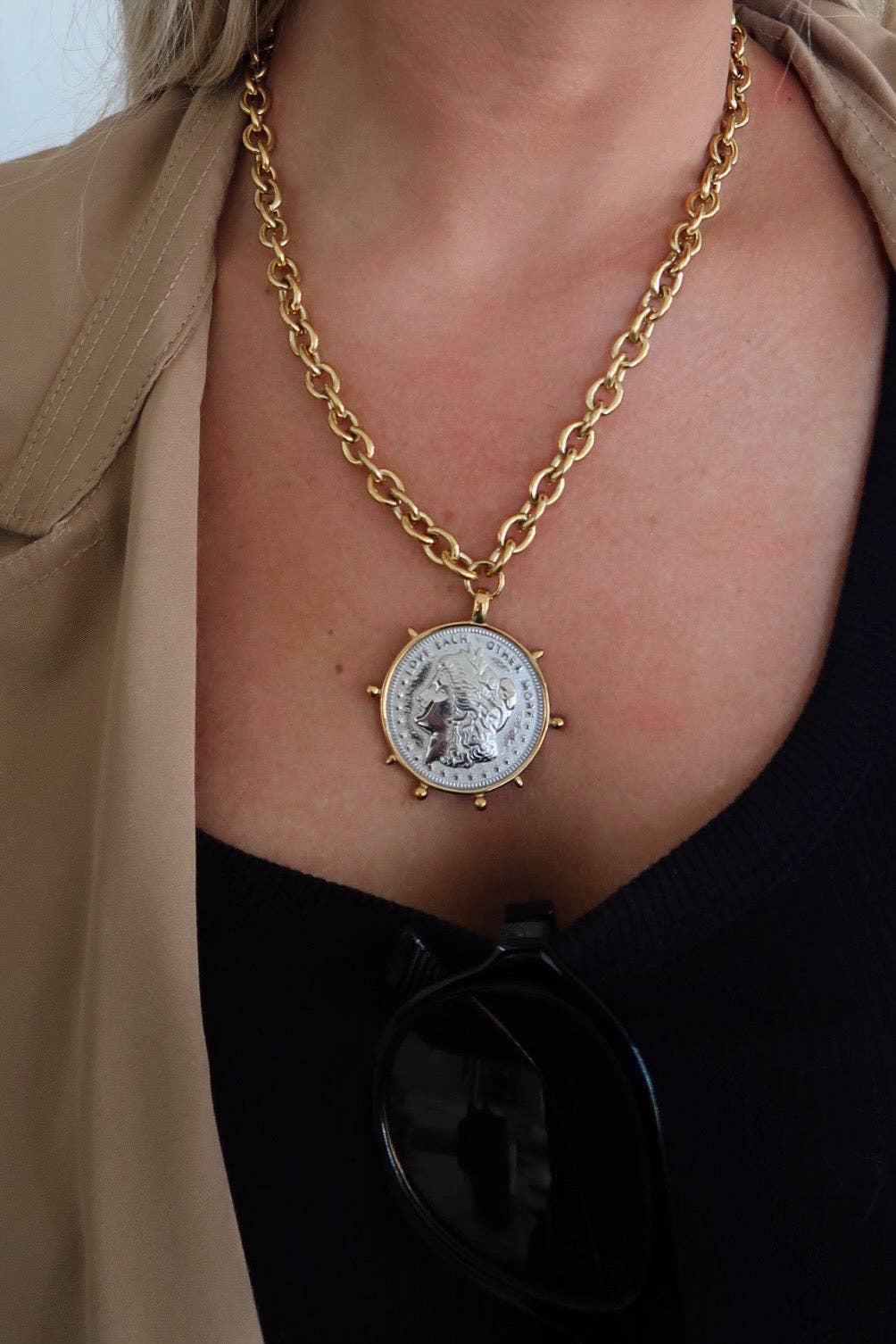 Chansutt Pearl Two Toned Coin Necklace-CHANSUTTPEARLS-The Twisted Chandelier
