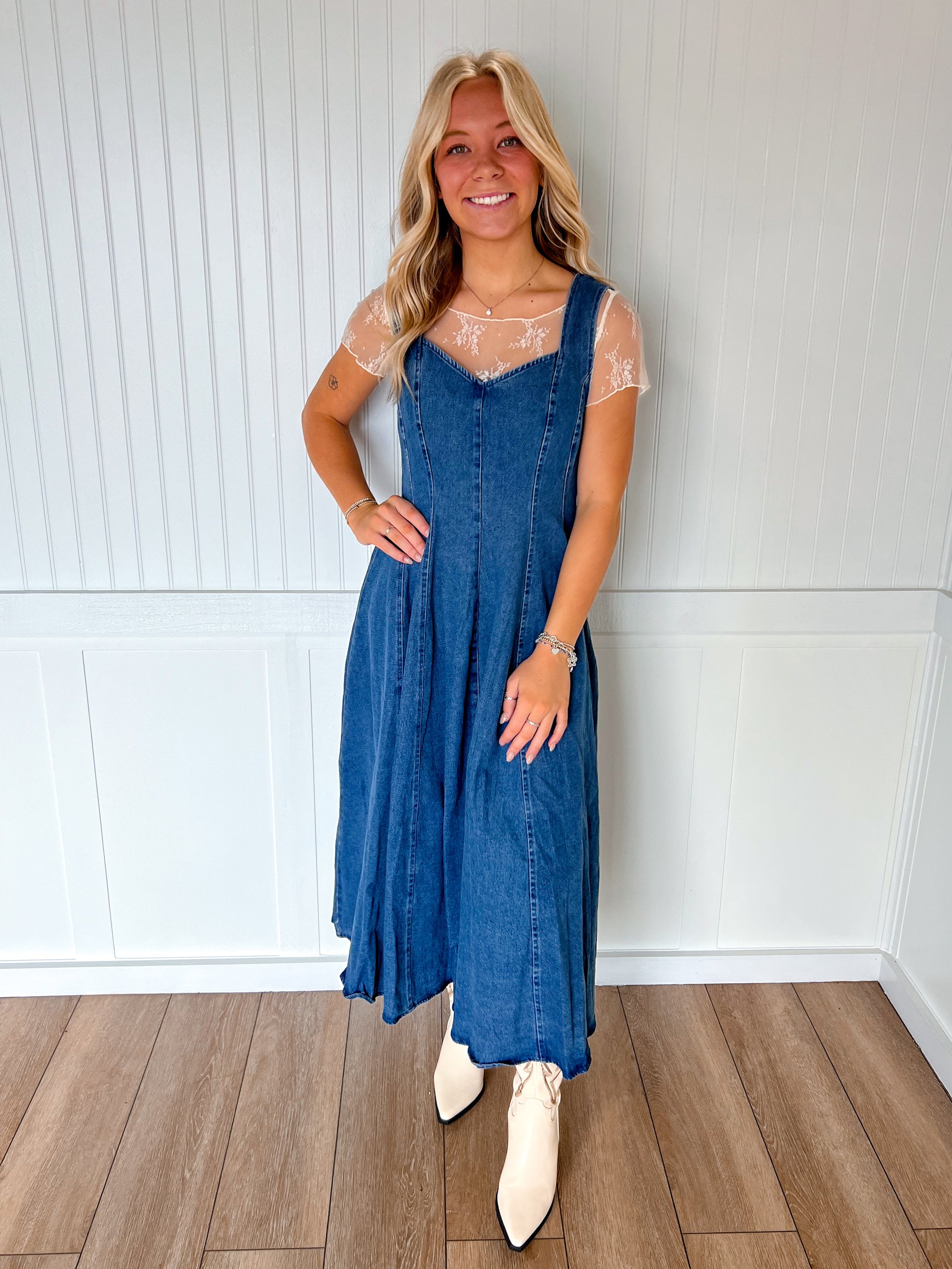 Claira Washed Denim Midi Dress-FLYING TOMATO-DJR-The Twisted Chandelier