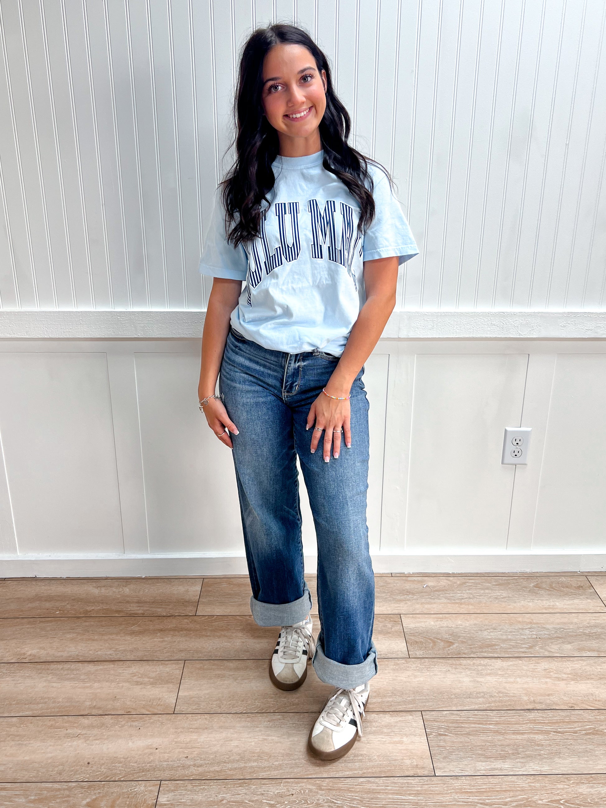 Dottie Stripe Chambray Comfort Colors Tee-Shirts & Tops-Girlie Girl Originals-FD 04/03/26,LM-STR-1000,Tops Collection-The Twisted Chandelier