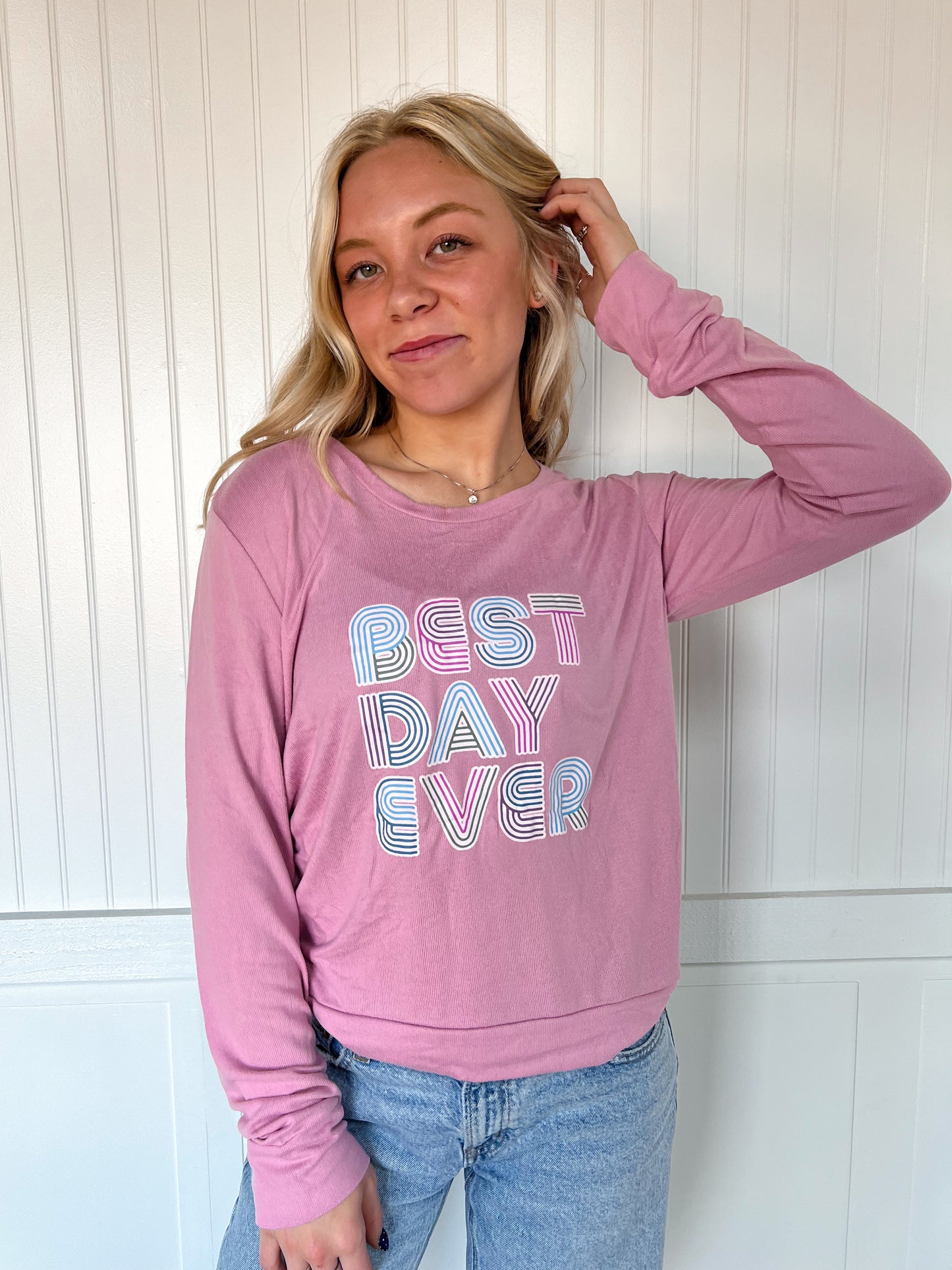Hello Mello Best Day Ever Lounge Sweater-Loungewear-HELLO MELLO-$25 & Under Sale,05/15/24,1st md,Bin a6,JAN2022-The Twisted Chandelier