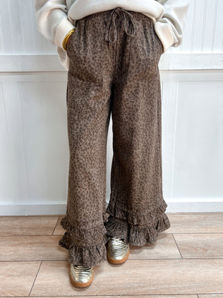 Delaney Animal Print Ruffle Hem Wide Leg Pants