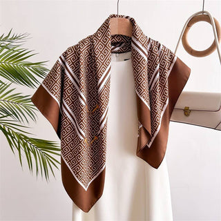 Geometric Print Silk Satin Shawl Scarf-Scarf-JOSSLYN by wall to wall-40SC733-The Twisted Chandelier