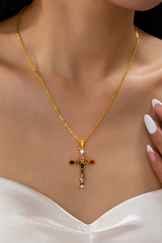 Rainbow Crystal Cross Pendant Necklace-JOSSLYN by wall to wall-80N92816-The Twisted Chandelier