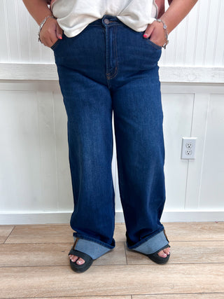 Daphne Super High Rise Full Length Dark Wash Wide Leg Jeans