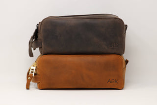 Personalized Leather Dopp Kit & Toiletry Bag, Customized Groomsmen Gift, Monogrammed Mens Toiletry Bag, Double Zippered Luxury Travel Bag-Luxe Range Leather-The Twisted Chandelier