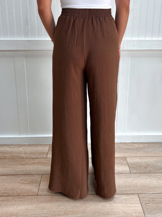 Wren Woven Airflow Elastic Waistband Pants - Brown-Pants-ZENANA-bottoms,NewArrival-The Twisted Chandelier