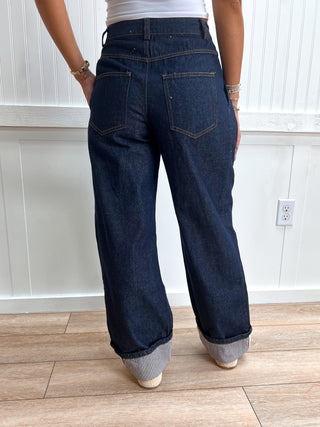 Morgan Dark Denim Wide Leg Cuffed Jeans-Jeans-Bailey Rose-bottoms,FD 06/26/26-The Twisted Chandelier