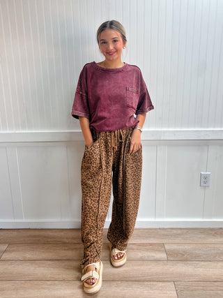 Mavis Leopard Print Seam Detail Barrel Pants