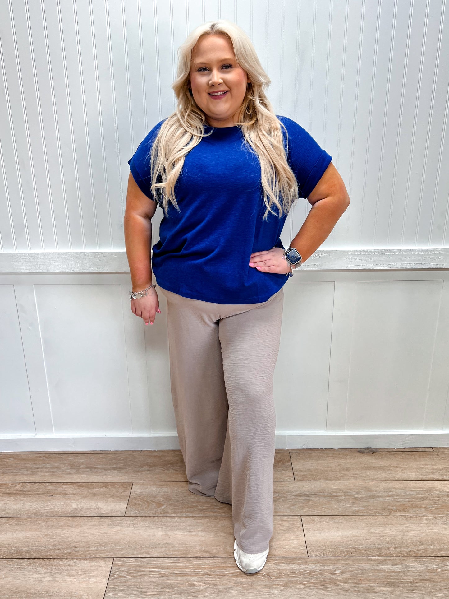 Delaney Cotton Modal Slub Rolled Sleeve Tee - Plus - Light Navy-Shirts & Tops-ZENANA-FD 03/12/26,Tops Collection-The Twisted Chandelier