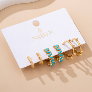 Turquoise Enamel Hoop Trio Earring Set-JOSSLYN by wall to wall-80E61672-The Twisted Chandelier