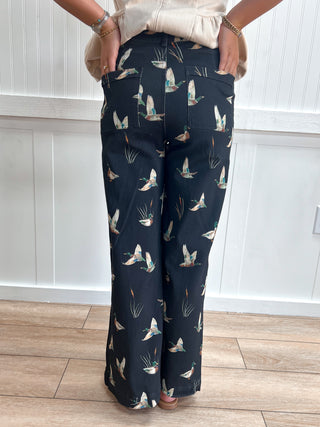 Reese Mallard Printed Stretch Denim Wide Leg Jeans