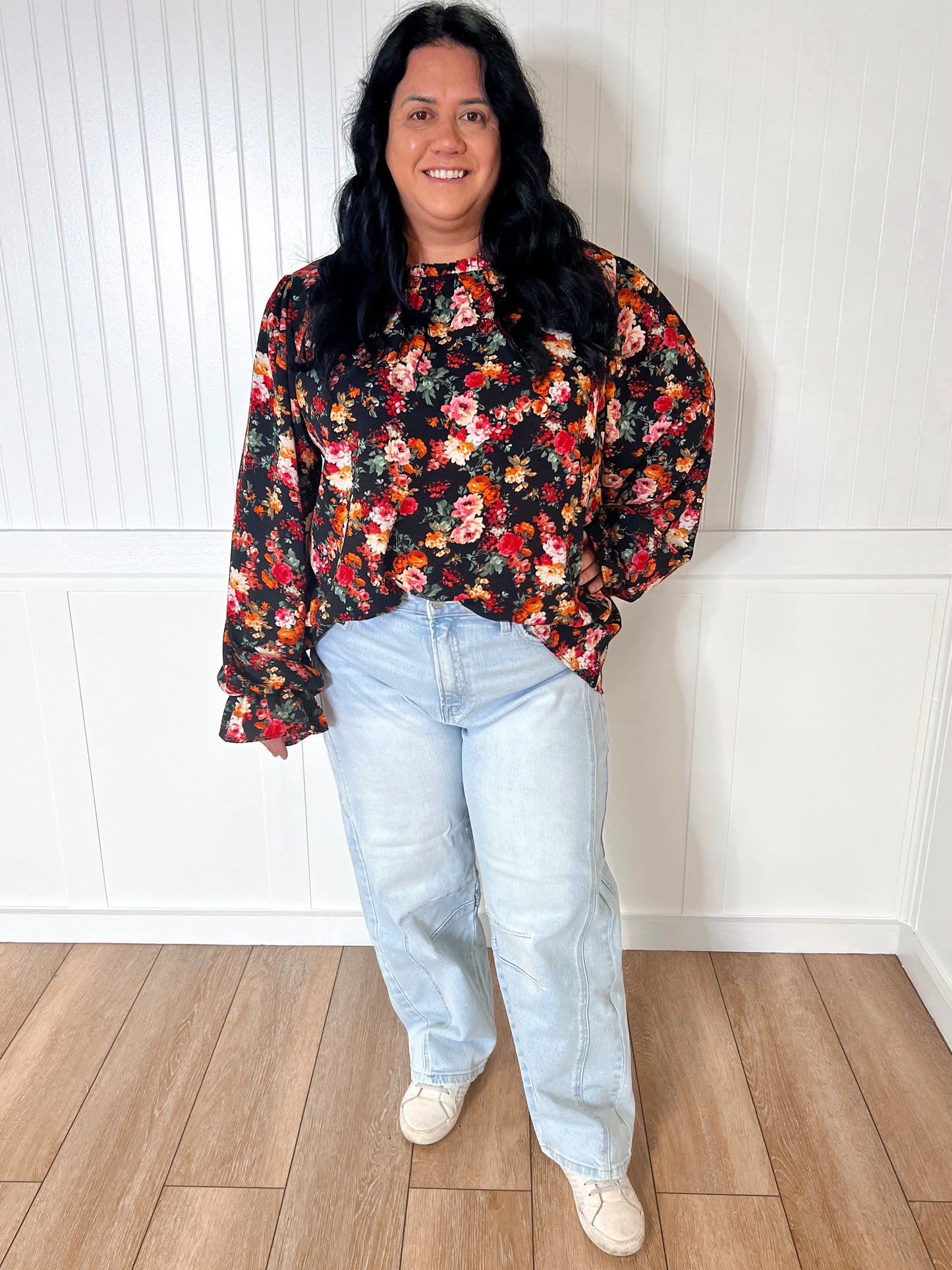 Taylor Fall Floral Ruffle Hem Woven Blouse - Plus-Shirts & Tops-Haptics-$25 & Under Sale,05/15/24,10/25/23 md,1st md,2nd md,8/09/23 md,HT2743AX,Max Retail,Mystery 2X- LN974,Tops Collection-The Twisted Chandelier